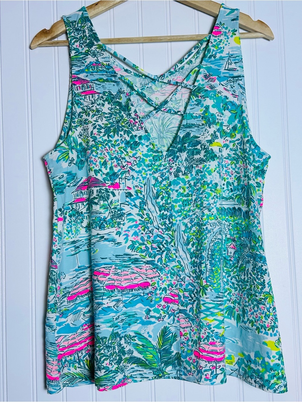 Lilly Pulitzer Kristen Tank Top L Gustavia Green Sunshine City" Resort Wear - Picture 12 of 15